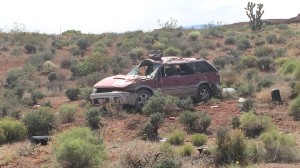 Utah Highway Patrol troopers and other agencies responded to a single-vehicle rollover on I-15 near milepost 16 that sent four people to the hospital, Washington County, Utah, April 10, 2015 | Photo by Mori Kessler, St. George News