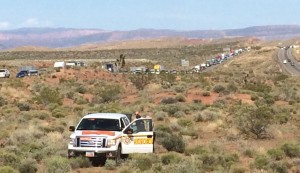 Utah Highway Patrol troopers and other agencies responded to a single-vehicle rollover on I-15 near milepost 16 that sent four people to the hospital, Washington County, Utah, April 10, 2015 | Photo by Mori Kessler, St. George News