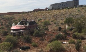 Utah Highway Patrol troopers and other agencies responded to a single-vehicle rollover on I-15 near milepost 16 that sent four people to the hospital, Washington County, Utah, April 10, 2015 | Photo by Mori Kessler, St. George News