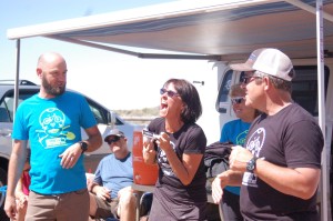 L-R Lukas Brinkerhoff, Teena Christopherson and Monte Lutz promote the Dixie Mountain Bike Trails Association at the single track celebration, Hurricane, Utah, April 11, 2015 | Photo by Hollie Reina, St. George News