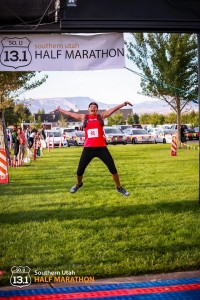 Runners jump for joy at the finish line of the Southern Utah Half Marathon, St. George, Utah, August, 2014 | Photo courtesy of Southern Utah Half Marathon, St. George News