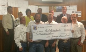 Members of the St. George Lions Club presented the St. George City Council with a donation of $10,000 for the All Abilities Park, St. George, Utah, April 16, 2015 | Photo by Mori Kessler, St. George News 