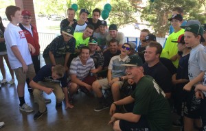 Britton Shipp and teammates from the Snow Canyon High School football and baseball teams pose a photo at Shipp's welcome home party at Canyon View Park, Santa Clara, April 11, 2015 | Photo by Mori Kessler, St. George News