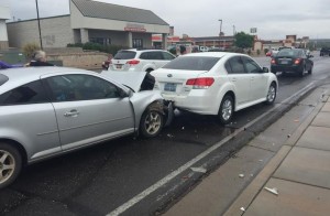A triple-car accident occurred on Red Hills Drive in Washington when a driver allegedly wasn't paying attention to traffic ahead of her, Washington City, Utah, April 25, 2015 | Photo courtesy of Melissa Young, St. George News