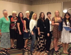 2014 St. George AAUW Scholarship winners from left to right, Pam Wootten, Shannon Andersen, (co-chairs) Monica Miner, Lauralyn Van Wagoner, Annette Harvey, Mandy Bell, Brenna Ledbetter, Shawnee Grimshaw, Jasmine Escobar, location and date unspecified | Photo courtesy of the American Association of University Women, St. George News