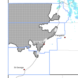 Dots denote areas subject to Hard Freeze warning at 12 a.m., Southern Utah, April 15, 2015| Image courtesy of National Weather Service, St. George News