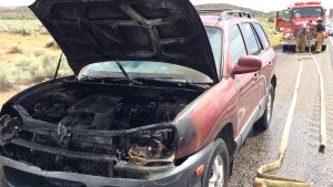 Vehicle fire on Interstate 15, Leeds, Utah, May 20, 2015 | Photo by Cami Cox, St. George News