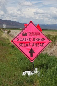 A sign points the way to a new solar power installation outside of Parowan | Photo by Corey McNeil, St. George News