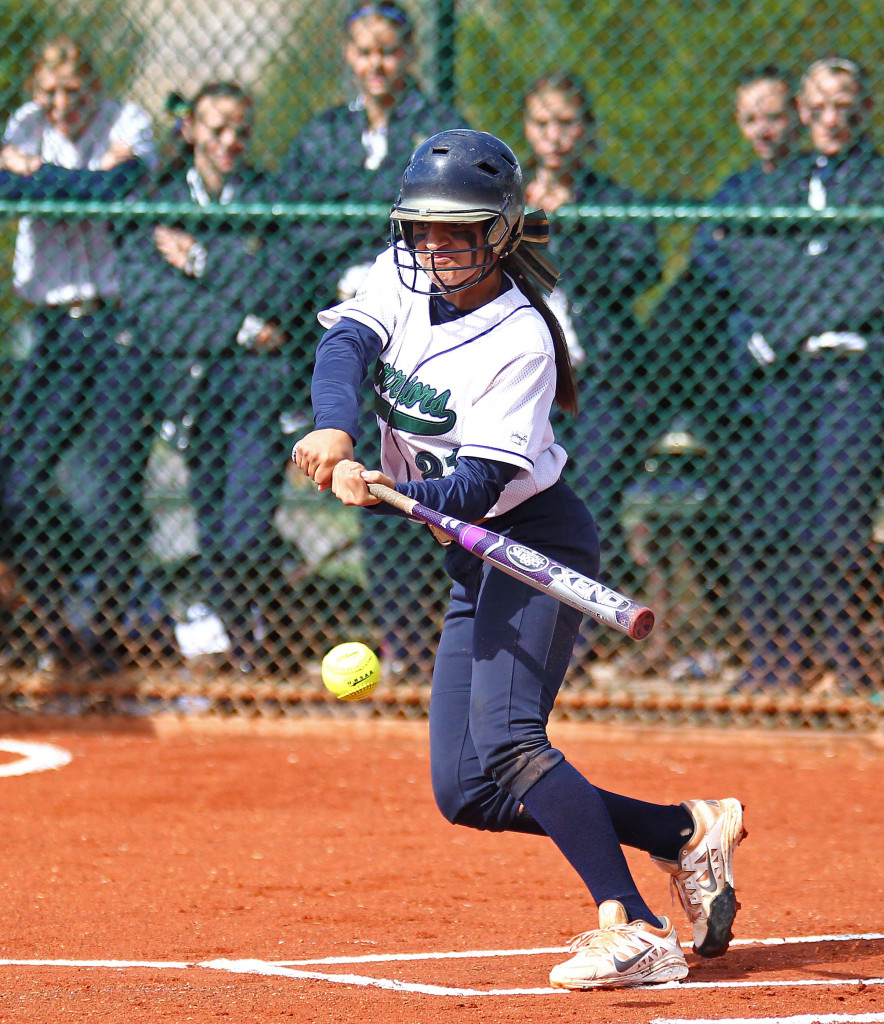 Sonya Hardy with a slap hit for Snow Canyon, Snow Canyon vs. Tooele, Softball, St. George, Utah, May 15, 2015 | Photo by Robert Hoppie, ASPpix.com, St. George News