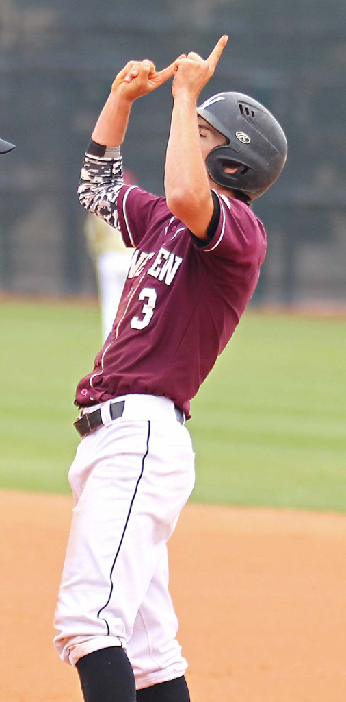 Kash Walker celebrates his game winning hit for the Panthers, Pine View vs. Cedar, 3A State Baseball Championship Game, St. George, Utah, May 16, 2015 | Photo by Robert Hoppie, ASPpix.com, St. George News