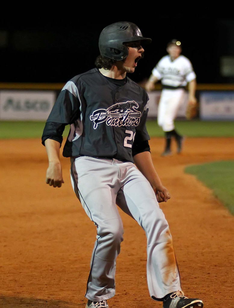 Conner Clark cruises in to third base with a stand up triple, Pine View vs. Desert Hills, Baseball, St. George, Utah, May 1, 2015 | Photo by Robert Hoppie, ASPpix.com, St. George News