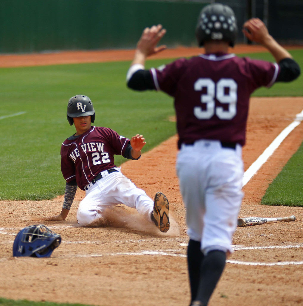 Logan LaFemina (22) scores for Pine View, Pine View vs. Carbon, Baseball, St. George, Utah, May 14, 2015 | Photo by Robert Hoppie, ASPpix.com, St. George News