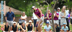 Desert Hills' Katie Perkins chips to the green, 3A State Girls Golf Championship Tournament, St. George, Utah, May 14, 2015 | Photo by Robert Hoppie, ASPpix.com, St. George News