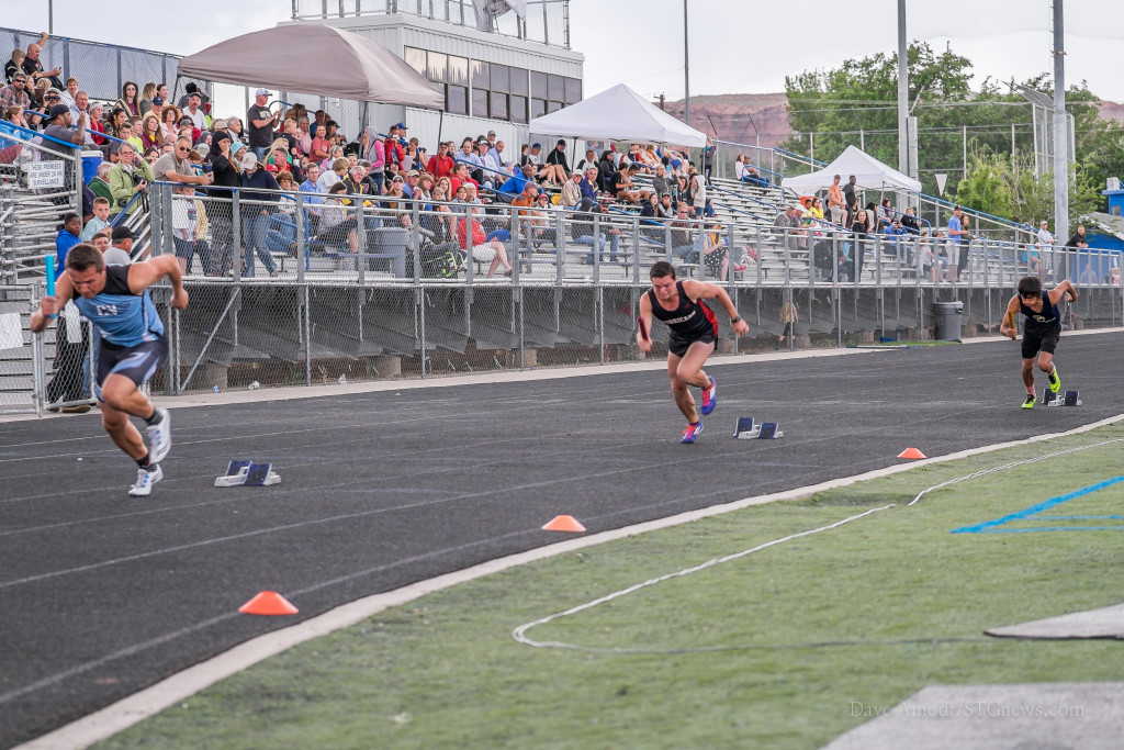 Start of the 4x100, Region 9 track and field championships at Dixie High, St. George, Utah,  May 6, 2015 | Photo by Dave Amodt, St. George News