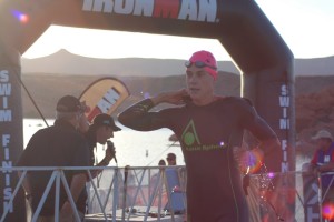 Professional Ironman triathlete and 2015 Ironman 70.3 St. George female winner, Heather Wurtele, exits the water and heads toward the bike transition at the Ironman 70.3 St. George, Sand Hollow Reservoir, Hurricane, Utah, May2, 2015 | Photo by Hollie Reina, St. George News