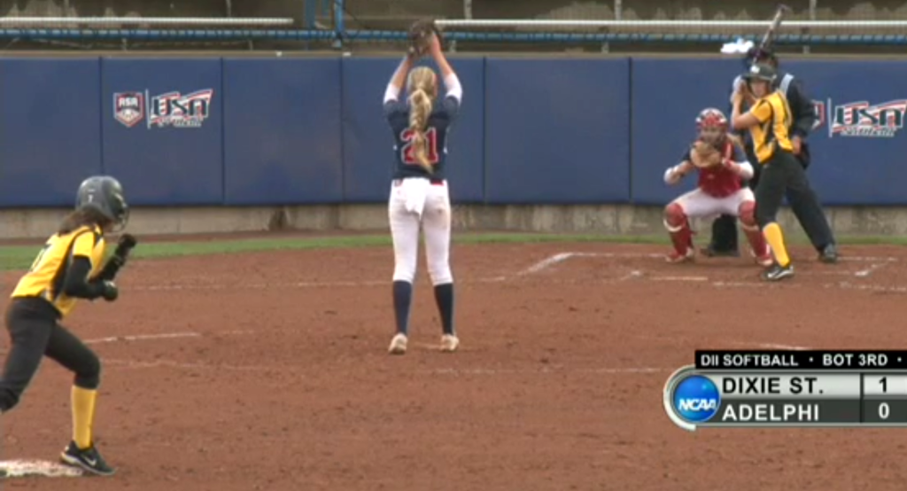 Michelle Duncan delivers a pitch on the live feed on NCAA.com during the NCAA Division II Tournament in Oklahoma, City, Ok.,  May 22, 2015 | Photo courtesy NCAA.com