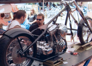 Hyrum Zerkle at Sturgis building his custom bike that he won, Sturgis, South Dakota, 2015 | Photo courtesy of Hyrum Zerkle, St. George News 