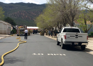 Mobile home fire, Foothills RV Subdivision, Parowan, Utah, May 12, 2015 | Photo by Carin Miller, St. George News