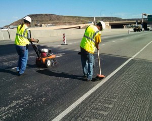 Prep work on Interstate 15 near Exit 5 being done prior to asphalt sealer placement, St. George, Utah, May 28, 2015 | Photo courtesy of Todd Abbot, St. George News