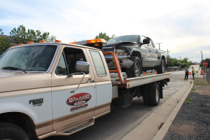 Damage to a vehicle involved in a three-car accident on State Street, Laverkin, Utah, May 11, 2015 | Photo by Nataly Burdick, St. George News