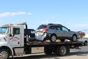 Damage to a Subaru Outback after a five-car collision on State Street, Hurricane, Utah, May 14, 2015 | Photo by Nataly Burdick, St. George News