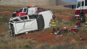 Rollover into the median on northbound Interstate 15 near milepost 15, Washington, Utah, May 9, 2015 | Photo by Mori Kessler, St. George News