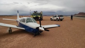Piper Arrow aircraft that crashed after experiencing mechanical failure while landing, St. George Municipal Airport, St. George, Utah, May 22, 2015 | Photo courtesy of Brad Kitchen, City of St. George, St. George News 