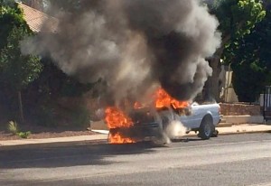 A fire destroyed a truck on Tabernacle Street, St. George, Utah, June 11, 2015 | Photo by Ric Wayman, St. George News