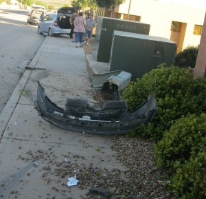 An accident on Mall Drive was caused by loose gravel and excessive speed, St. George, Utah, June 8, 2015 | Photo by Ric Wayman, St. George News