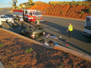 No injuries were reported in an early morning accident on Red Hills Parkway, St. George, Utah, June 13, 2015 | Photo by Ric Wayman, St. George News