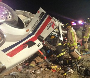 Two people were injured as a semitrailer rolled just north of Mesquite, Nevada, Mohave County, Arizona, June 12, 2015 | Photo courtesy of Arizona Department of Public Safety, St. George News