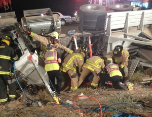 Two people were injured as a semitrailer rolled just north of Mesquite, Nevada, Mohave County, Arizona, June 12, 2015 | Photo courtesy of Arizona Department of Public Safety, St. George News