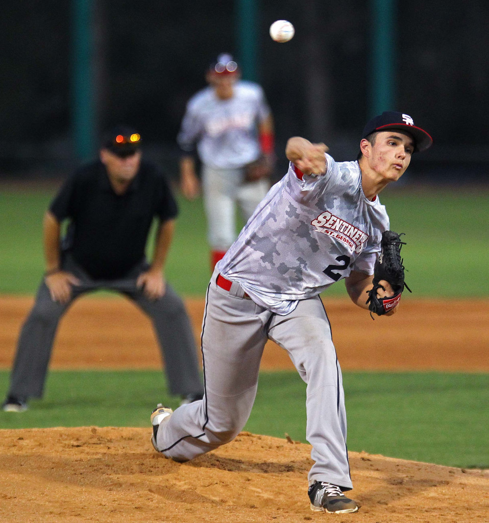 Sentinel starting pitcher Chris Petrosie, St. George Sentinels vs. Minnesota Excelsior, Baseball, St. George, Utah, June 25, 2015, | Photo by Robert Hoppie, ASPpix.com, St. George News