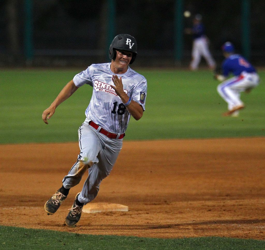 Hunter Hansen rounds third base and scores the Sentinels first run of the game, St. George Sentinels vs. Minnesota Excelsior, Baseball, St. George, Utah, June 25, 2015, | Photo by Robert Hoppie, ASPpix.com, St. George News
