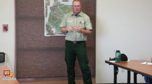 Paul Hancock, district ranger for the Powell Ranger District of Dixie National Forest, addressing concerns in Bryce Canyon communities over prescribed burn started June 3, 2015.  Bryce Canyon City fire station, Bryce Canyon City, Utah, June 4, 2015 | Photo by Corey McNeil, St. George News