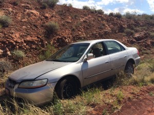 Honda Accord ran off road due to drowsy driving|Photo courtesy Jessica Tempfer, St George News.