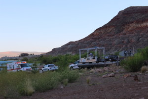 Park officials, reponders and divers search for the body of a drowned man at Quail Creek Reservoir, Hurricane, Utah, June 15, 2015 | Photo by Jessica Tempfer, St. George News