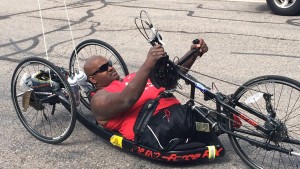 Double amputee and retired Marine veteran Toran Gaal is hand cycling his way across the nation to raise money and awareness, Crystal Inn, Cedar City, Utah, June 9, 2015 | Photo by Carin Miller, St. George News