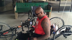 Double amputee and retired Marine veteran Toran Gaal is hand cycling his way across the nation to raise money and awareness, Crystal Inn, Cedar City, Utah, June 9, 2015 | Photo by Carin Miller, St. George News