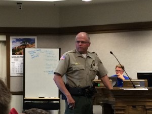 Iron County Sheriff Mark Gower spoke in support of the flight school's position in the community, Council Chambers, Cedar City, Utah, date | Photo by Carin Miller, St. George News 