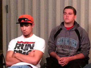 Alex Foree and Mikey Barnhurst talk about climbing the cliff where Thomas Christensen fell the night of the vigil that was held for him with news crews at a press conference,  Council Chambers, Cedar City, Utah, June 11, 2015 | Photo by Carin Miller, St. George News