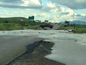 Flooding temporary closes Highway 91 in Enoch, Utah, June 10, 2015 | Photo courtesy of Leisa Jaime, St. George News