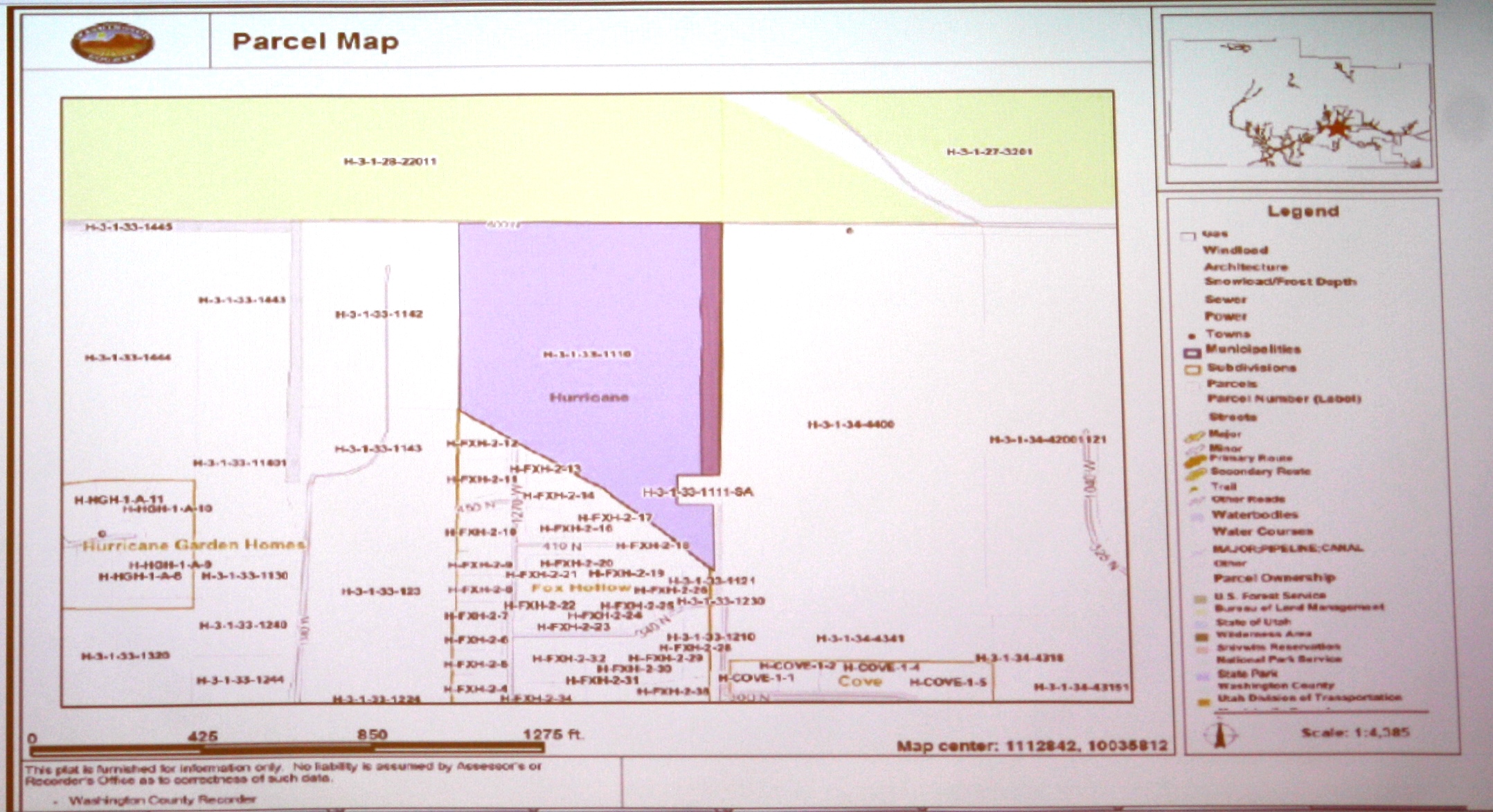 Map showing the location and shape of the 13-acre parcel which will facilitate a power line route in Hurricane City. The portion currently owned by Rocky Mountain Power that would be deeded back to the landowners is near the bottom. Hurricane City Council, Hurricane, Utah, June 4, 2015 | Photo by Reuben Wadsworth, St. George News