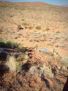 The spot where a man's car launched through the air after leaving the roadway on Red Hills Parkway, St. George, Utah, June 16, 2015 | Photo by Kimberly Scott