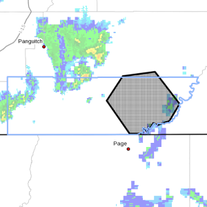 Dots indicate the area subject to the flood warning, 11:40 p.m., Southern Utah, June 5, 2015 | Photo courtesy of National Weather Service, St. George News | Click image to enlarge