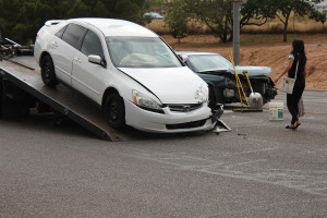 A two-car collision caused traffic to be rerouted at the intersection of Red Cliffs Drive and Mall Drive, St. George, Utah, June 5, 2015 | Photo by Nataly Burdick, St. George News