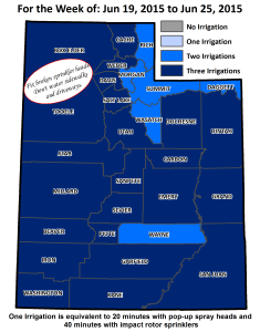 Irrigation map by county outlining how many times to water your lawn for the week of June 19-25 | Image courtesy of the Division of Utah Water Resources, St. George News