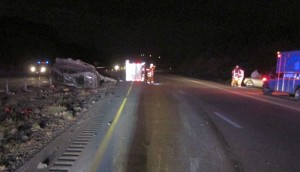 An early morning accident on I-15 caused a U-haul truck and towed car to roll over, Washington County, Utah,  July 31, 2015 |Photo courtesy of Utah Highway Patrol Trooper Chris Lewis, St. George News