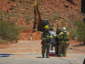 Firefighters and first responders at the scene of a natual gas leak, Ivins, Utah, July 16, 2015 | Photo by Ric Wayman, St. George News