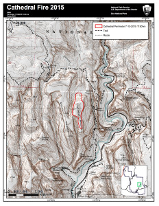 Perimeter map of Cathedral Fire in Zion National Park, Utah, as of  11:30 a.m., July 13, 2015 | Photo courtesy of Zion National Park, St. George News